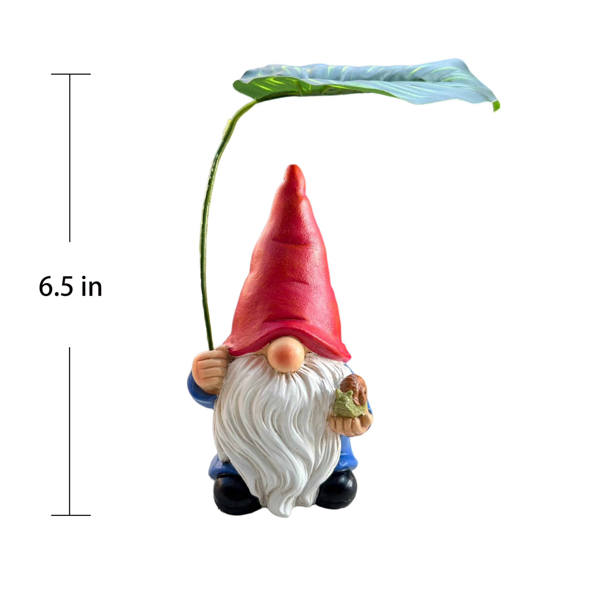 Gnomo de jardín con sombrero rojo y paraguas de hojas, estatua decorativa para exteriores, barba blanca