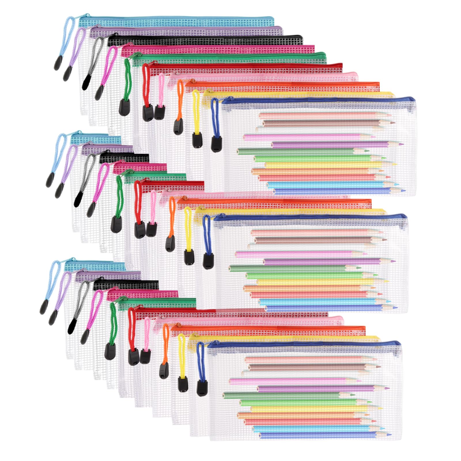 ASelected Clear Pencil Case Zipper File Bags,30 PCS Mesh Pencil Storage Pouch Plastic Zip Wallets Folders Zipper Bags Mesh Document Bags for School Supplies,Cosmetics,Stationery,Home,Office and Travel