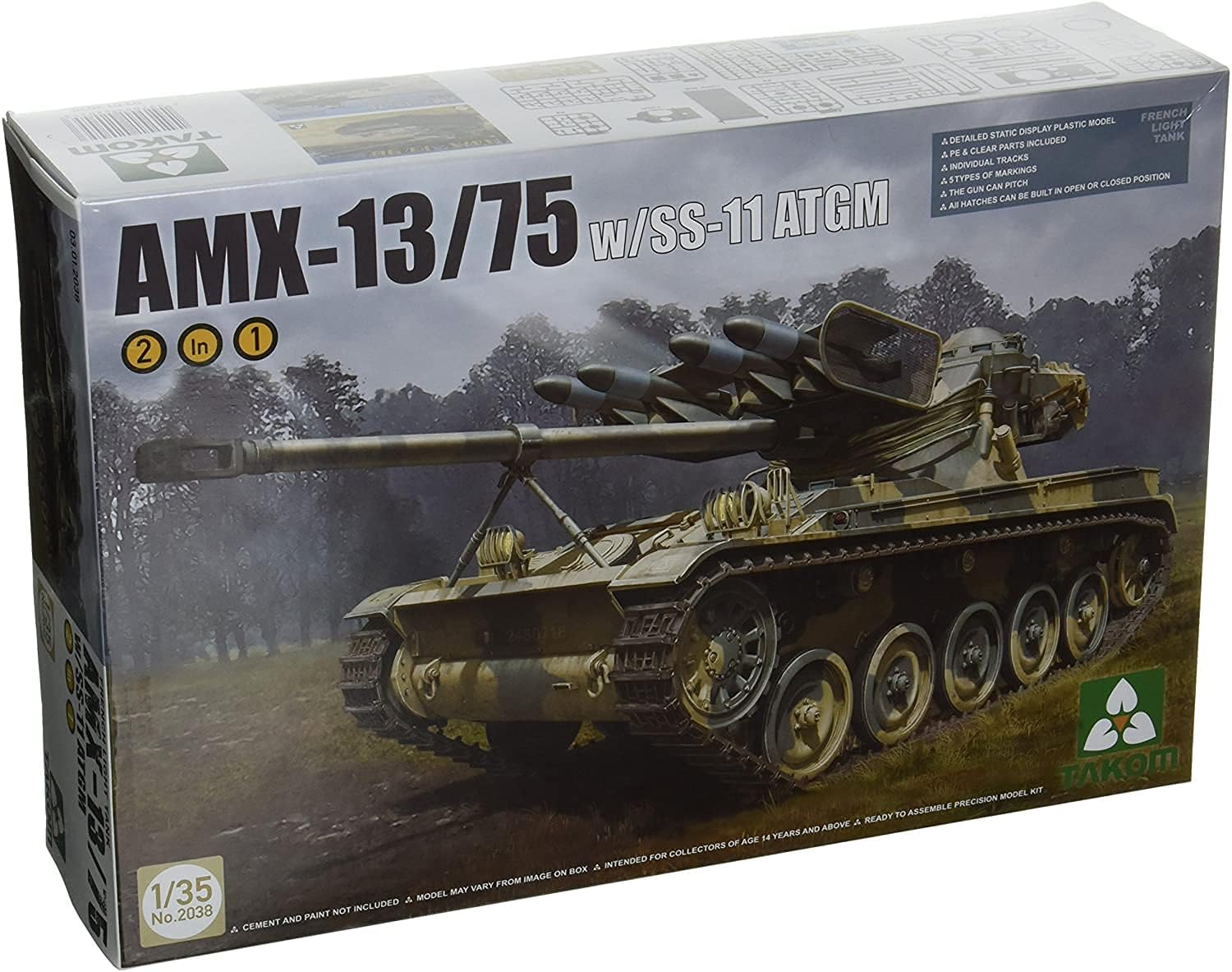 TAKOM Tak 2038 – Model Kit French Light Tank AMX w SS 11 ATGM 2 in 1