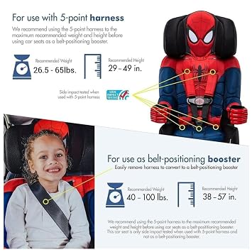 KidsEmbrace 2-in-1 Car Seat | Forward-Facing Harness (26.565 lbs) & Booster Mode (40100 lbs) | Latch | Premium Fit with Multi-Position Headrest, Harness & Recline - Marvel Spider-Man