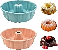 PADELE 2-Pack 10-Inch Nonstick Silicone Bundt Cake Pans Pink Blue - Oven Safe for Cakes, Jello, Pound Cake, Bread