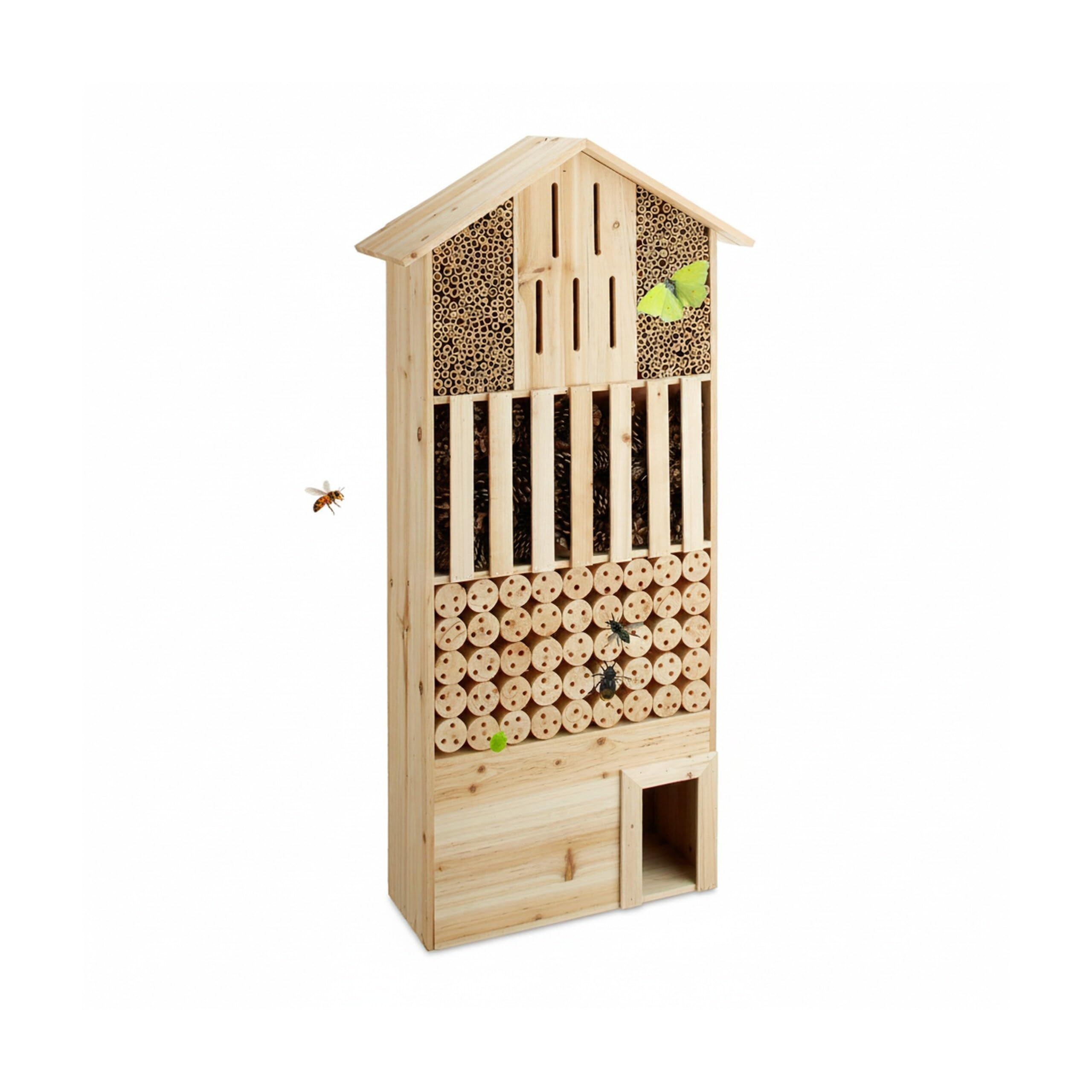 Relaxdays Casetta per insetti XXL da terra, nido per api, farfalle ricci in legno HxlxP: 118 x 57 x 24 cm, beige