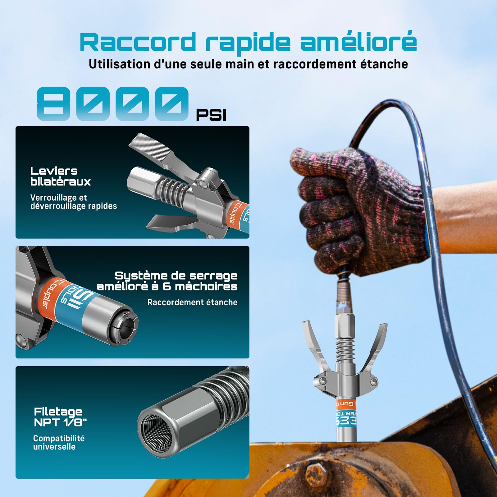 Seesii Kit d'accessoires pour Pompe a Graisse, Comprenant Un raccord Rapide, Un Adaptateur à 90°, Un Tuyau Flexible de 30 cm et 2 Embouts pour graissage Facile dans Les espaces étroits et Profonds