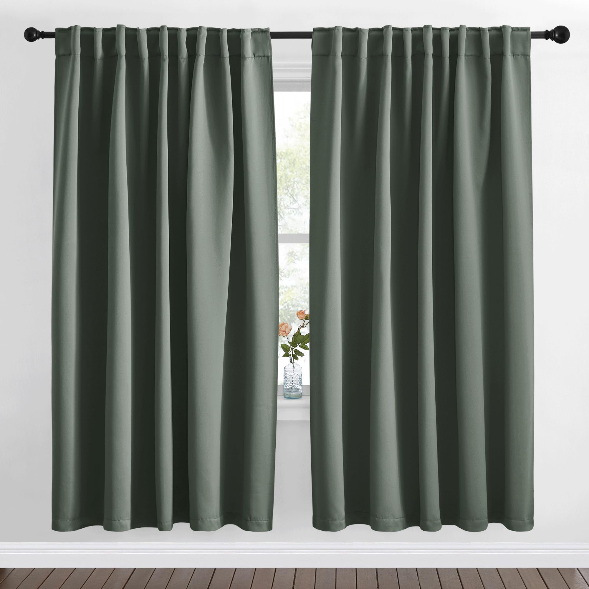 NICETOWN Blackout Curtain Panels Window Draperies - (Dark Mallard Color) 62x72 inch, 2 Pieces, Insulating Room Darkening Blackout Drapes for Bedroom, Privacy Doorway Curtain for Door