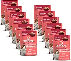 Sachê Origens Gatos Adultos e Filhotes Sabor Carne 85g Ração Úmida Suculenta 12 Unidades