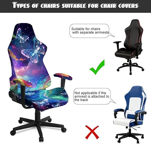Miniatura 7 de Funda de asiento para silla de videojuegos, diseño de mariposa y galaxia, con 2 fundas para reposabrazos, a prueba de arañazos, 4 fundas para sillas
