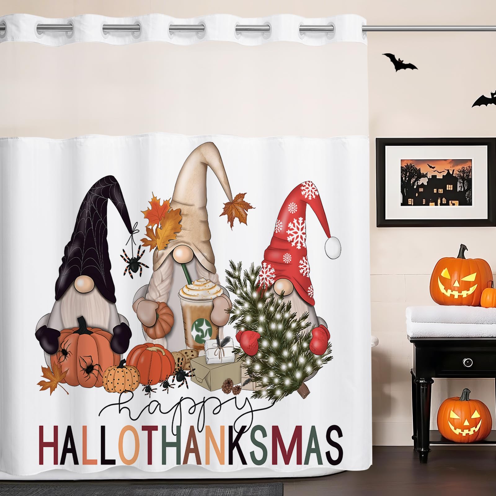 Rideau de douche Halloween et Noël imprimé en tissu imperméable pour décorer votre salle de bain