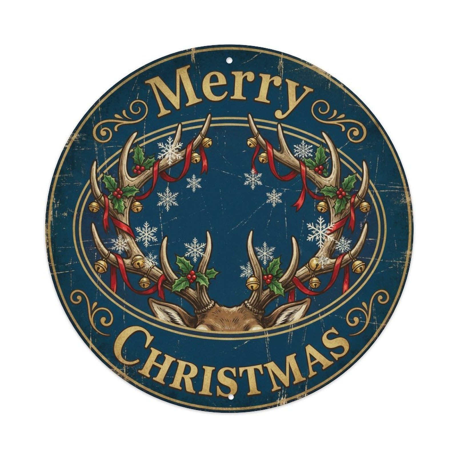 Merry Christmas Reindeer Antler Close Metal Tin Sign