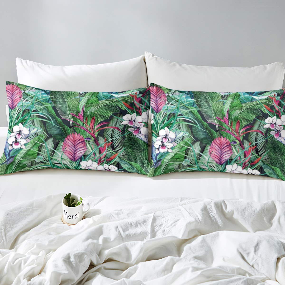 Srigzcaly Set Biancheria Da Letto In Microfibra, Palme Tropicali Vintage, 200x220 Cm Con 2 Federe 80x80 Cm