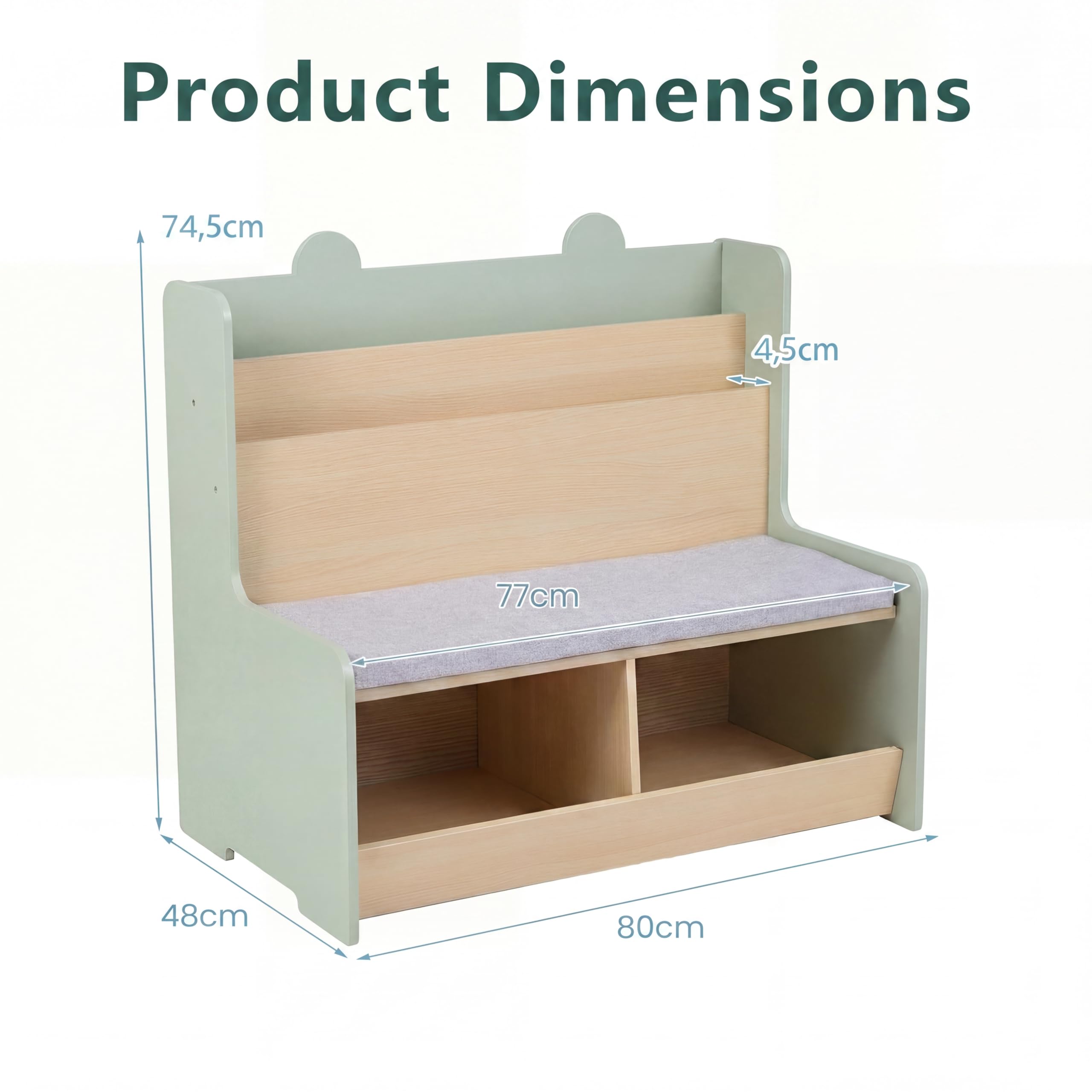 LIFEZEAL Bibliothèque Enfant avec Banc, Étagère à Livres à 2 Niveaux & 2 Compartiments Range-Jouets, Assise Rembourrée, Meuble Rangement pour Chambre d’Enfant, Crèche, pour 3+ Ans (Vert)