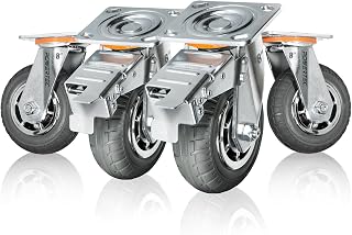 POWERTEC 20.3cm(8인치) 튼튼한 캐스터 휠 4-2개 세트, 이중 잠금 브레이크 포함 - 모든 지형용 비공압 타이어, 중장비, 카트, 돌리 및 공구 상자에 이상적인 산업용 등급 캐스터 휠 (17222)