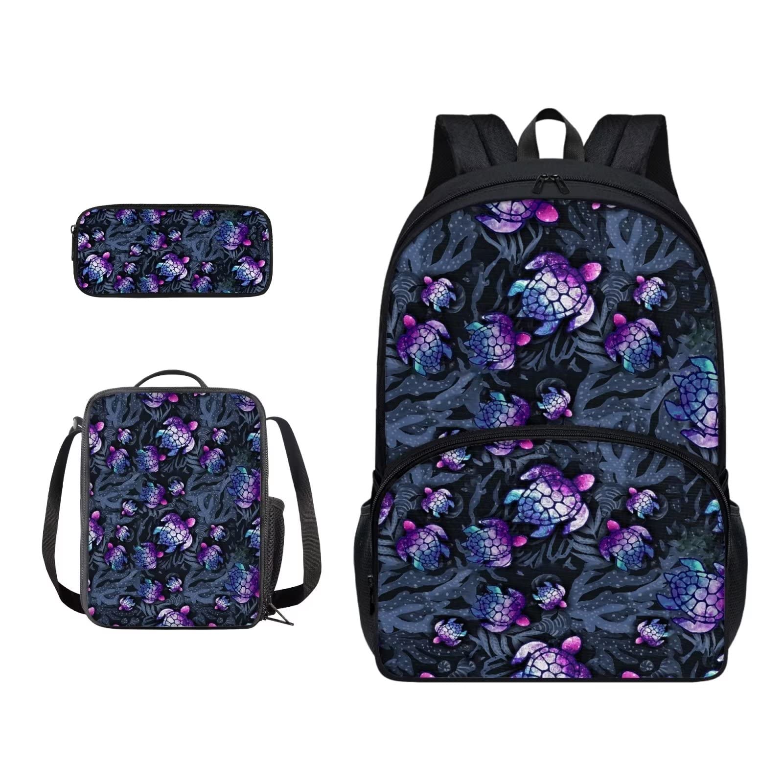 Poceacles Schultasche und Lunchbox-Set für Teenager, Jungen, Grundschule, Büchertasche, Federmäppchen für Grundschulkinder, Meeresschildkröte, Einheitsgröße