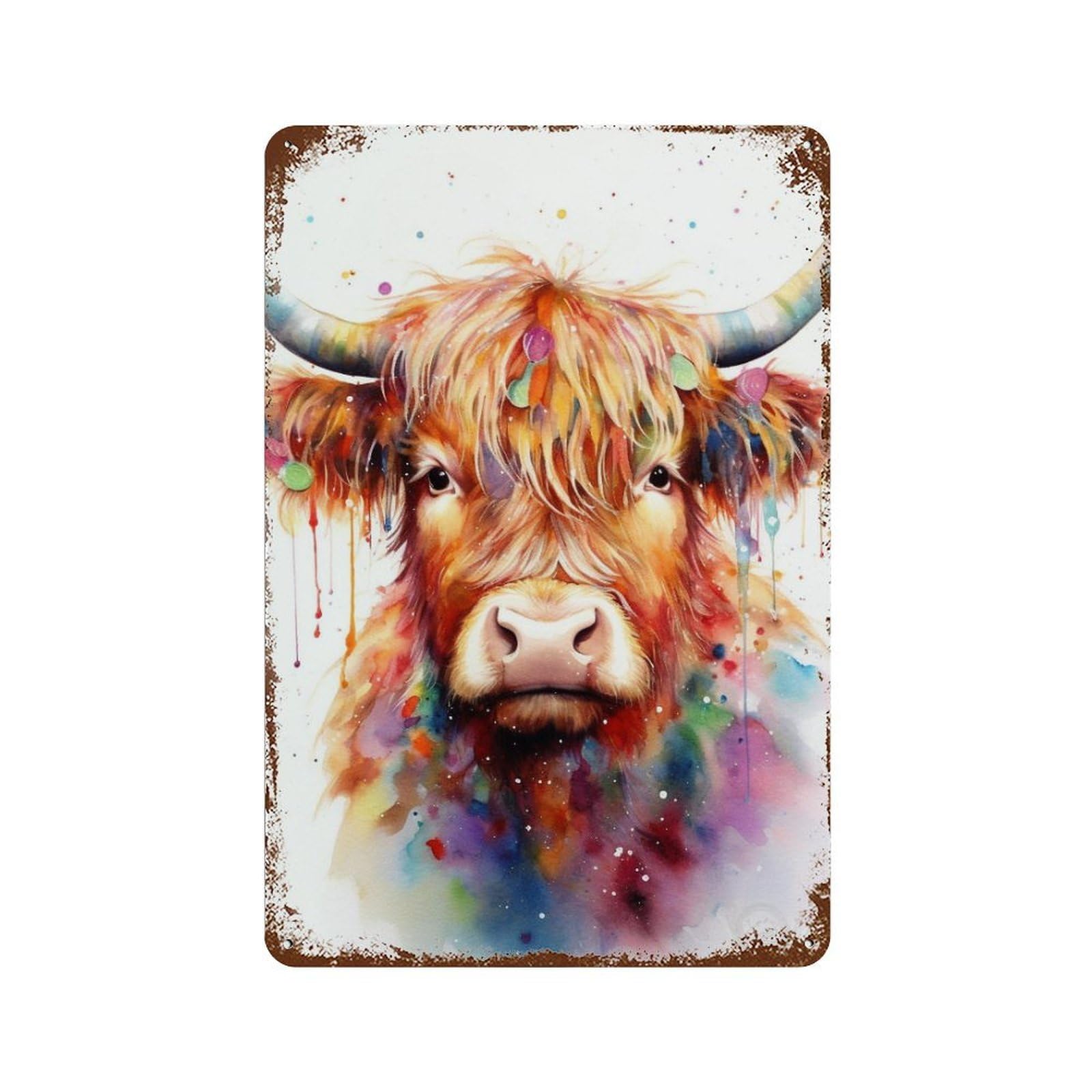 Colorful Highland Cow Art Print-1 11.8"x7.9" Vintage Rust Metal Sign, Decorative Metal Wall Art for Bistro, Counter And Cafe Decor
