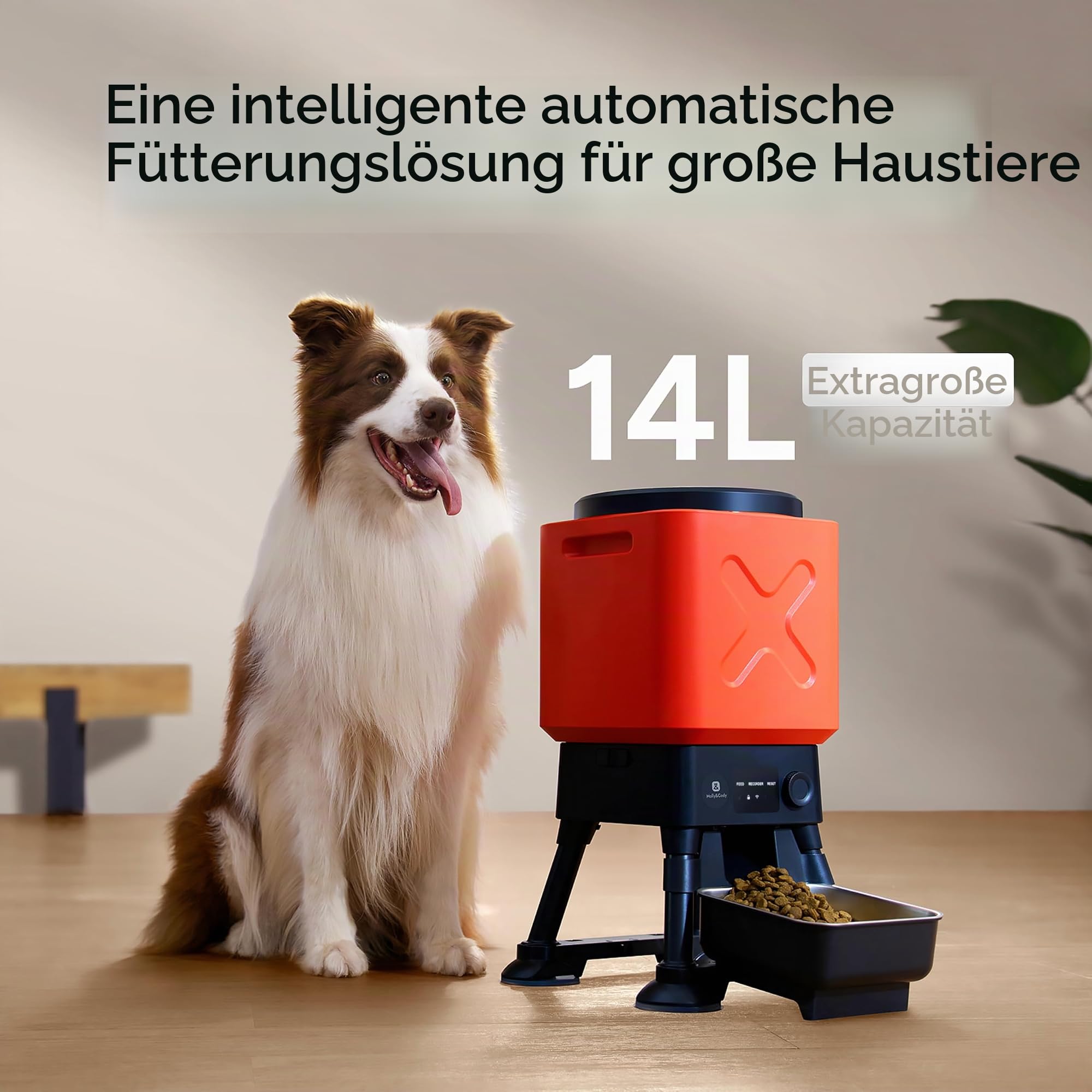 14L Automatischer Hundefutterautomat für große Rassen – Extra große Kapazität, Anti-Blockade, zeitgesteuerter automatischer Hundefutterspender, Dual-Stromversorgung, Edelstahl-Napf
