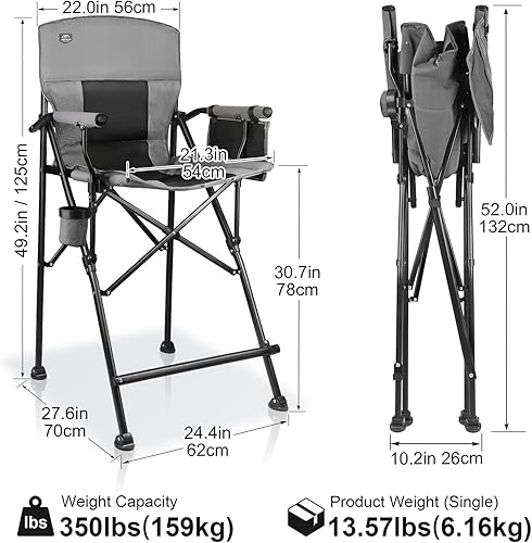 Miniatura 2 de LANMONTAIN Extra Tall Folding Camping Chairs,30.7'' Seat Height Portable Hard Arm Bar Chairs wCup Holder,Side Mesh Pocket and Footrest,Heavy Duty