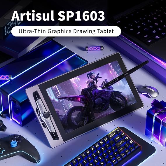 Artisul SP1603 & Felt Nibs 15.6 Inch Graphics Drawing Tablet with Screen & 5 Pack Replacement Felt Nibs Full-Laminated Drawing Pen Display Drawing Monitor (8192 Pressure Sensitivity, 128% sRGB)