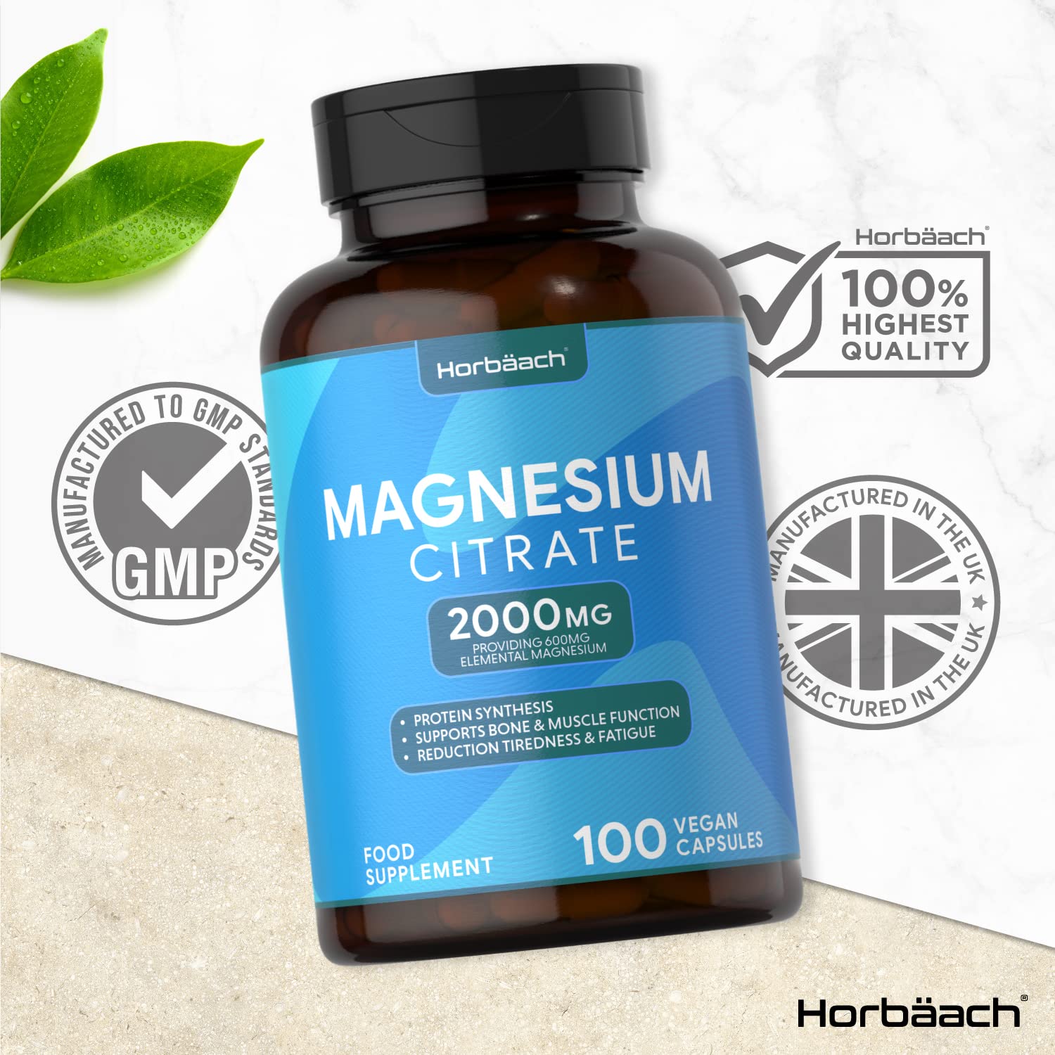 Magnesium Citrate 2000mg 100 Capsules 600mg Elemental Magnesium