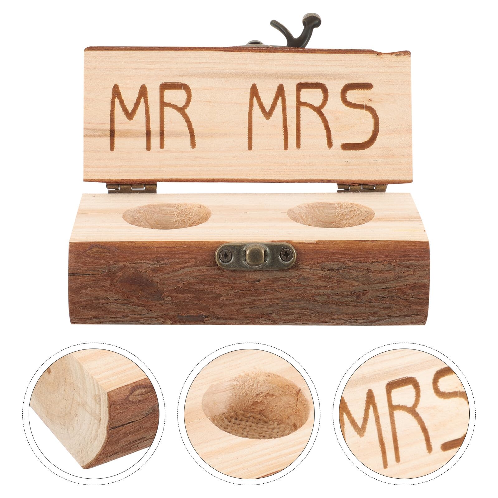 NOLITOY Caja para Anillos de Madera Rústica Estuche Compacto para Anillos de Boda y Compromiso Joyero Decorativo Campestre Diseño Resistente y Ligero para Ceremonia