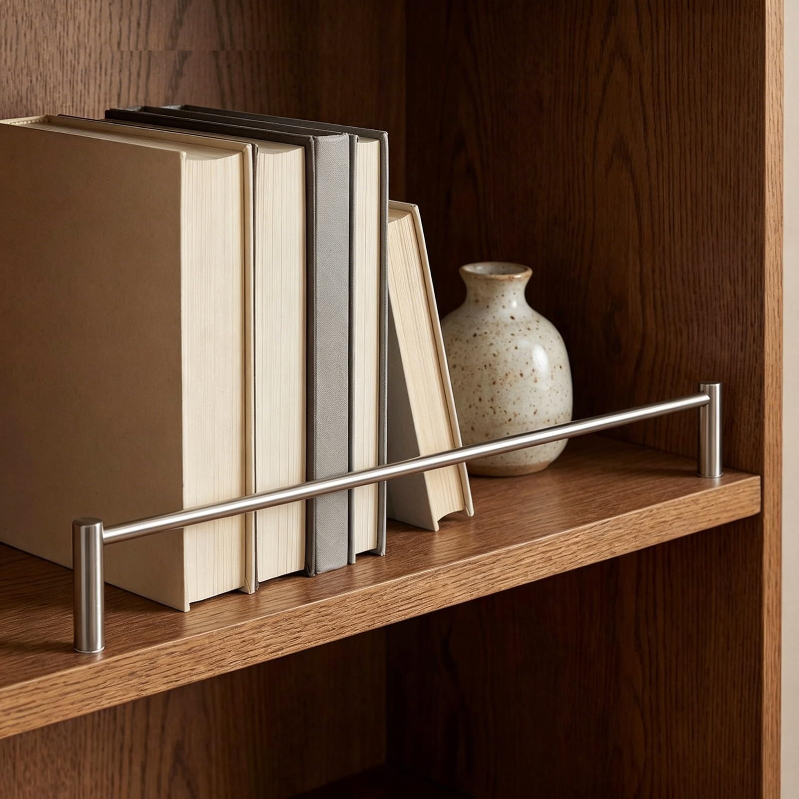 6mm Diameter Solid Stainless Steel Shelf Railing for Bookshelf, Anti-Tipping Cabinet Shelf Barrier Rod, Minimalist Wood Rack Front Fence Guardrails(24in(61cm))
