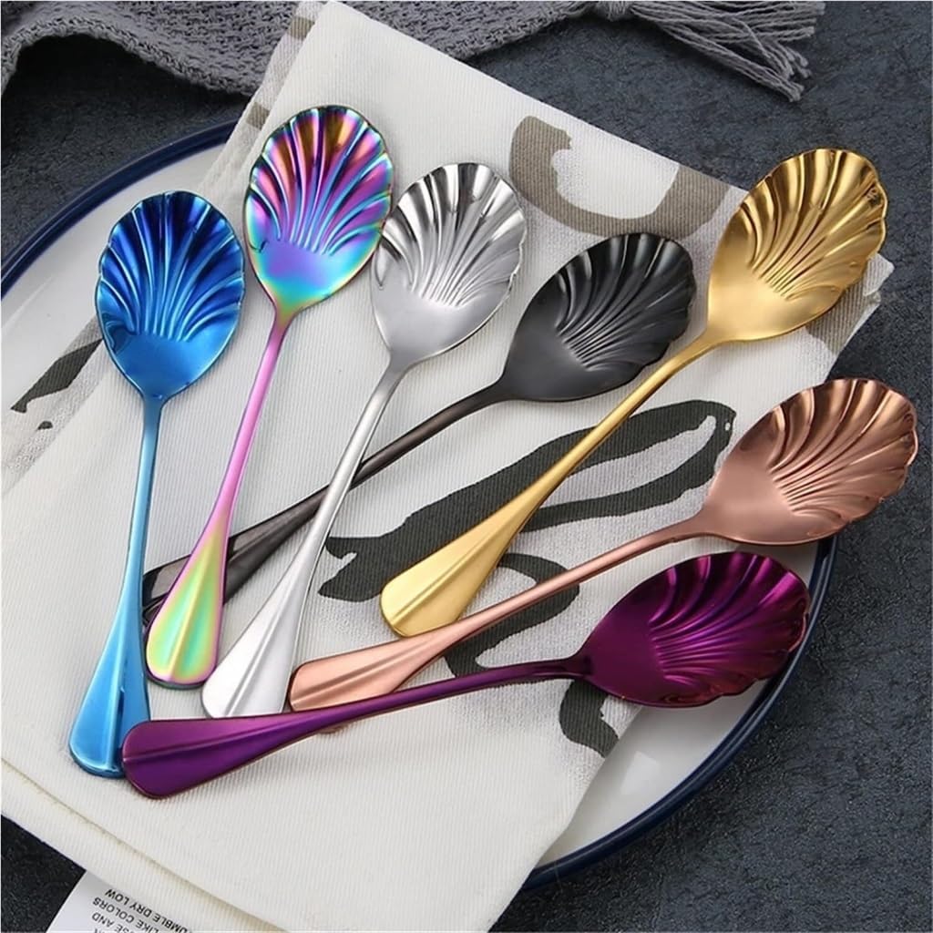 Spoons 7-Piece Color Shell Spoon Stainless Steel Rose Gold Tea Spoon Tableware Coffee Spoon Dessert Spoon