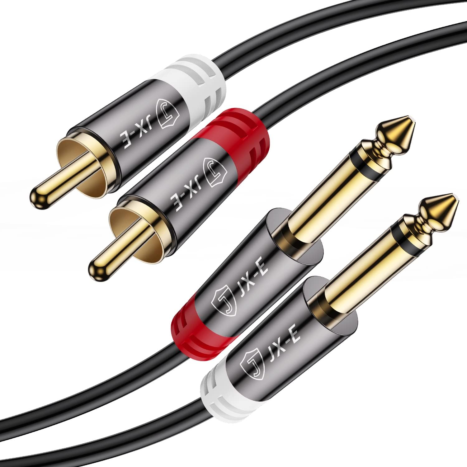 JX-E 1/4 to RCA Cables, Gold Plated Copper Shell Dual 1/4 inch TS to Dual RCA Stereo Audio Interconnect Cable Patch Cable Cords, 6 Feet