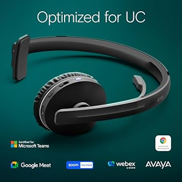 EPOS Adapt 231 - Single Sided Headset, Wireless, Dual-Connectivity Bluetooth, USB-C Dongle Included, UC Optimized and Microsoft Teams Certified, Black
