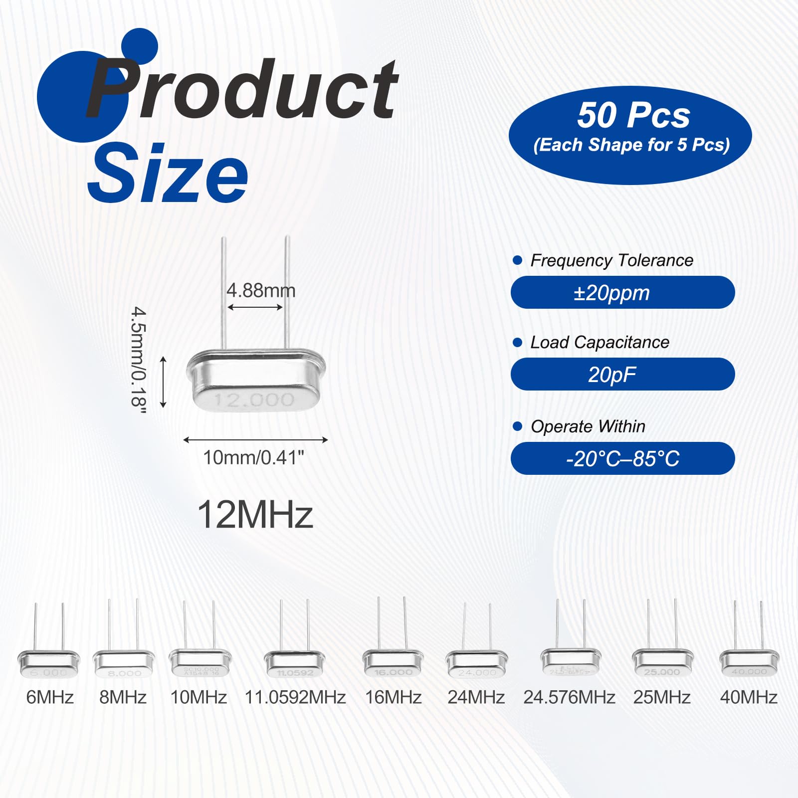 QUARKZMAN 50 Pcs Oscilador De Cristal De Cuarzo Kit De Surtido DIP 2 Pines 6MHz A 40MHz