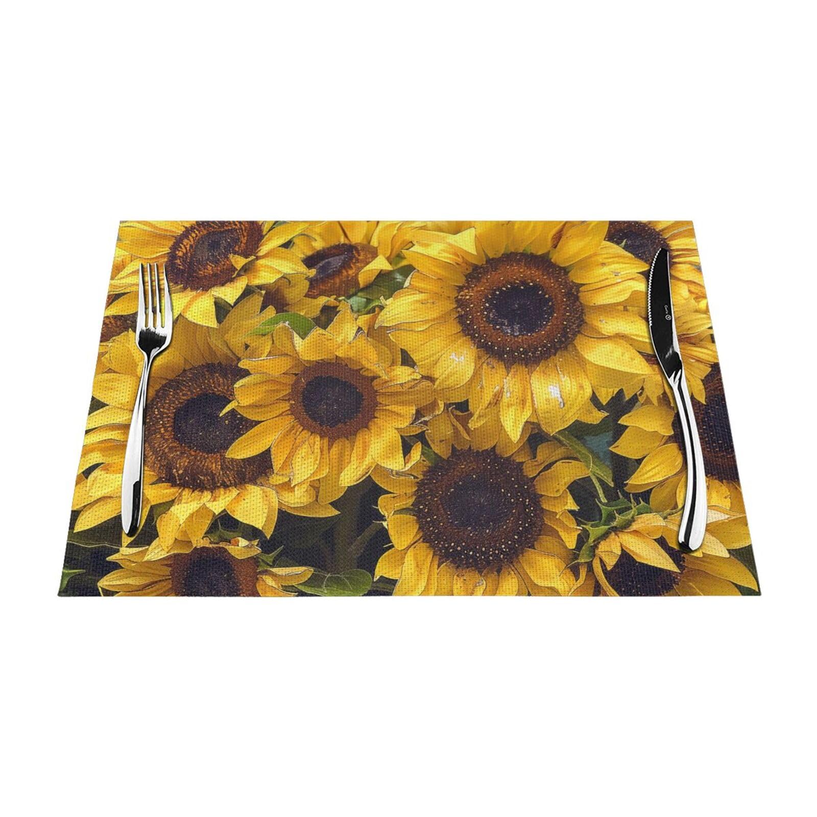 Sunflower Printed PVC Placemat 6 PCS for Kitchen Dining Table Heat-resistand Washable Table Mats 18x12 in