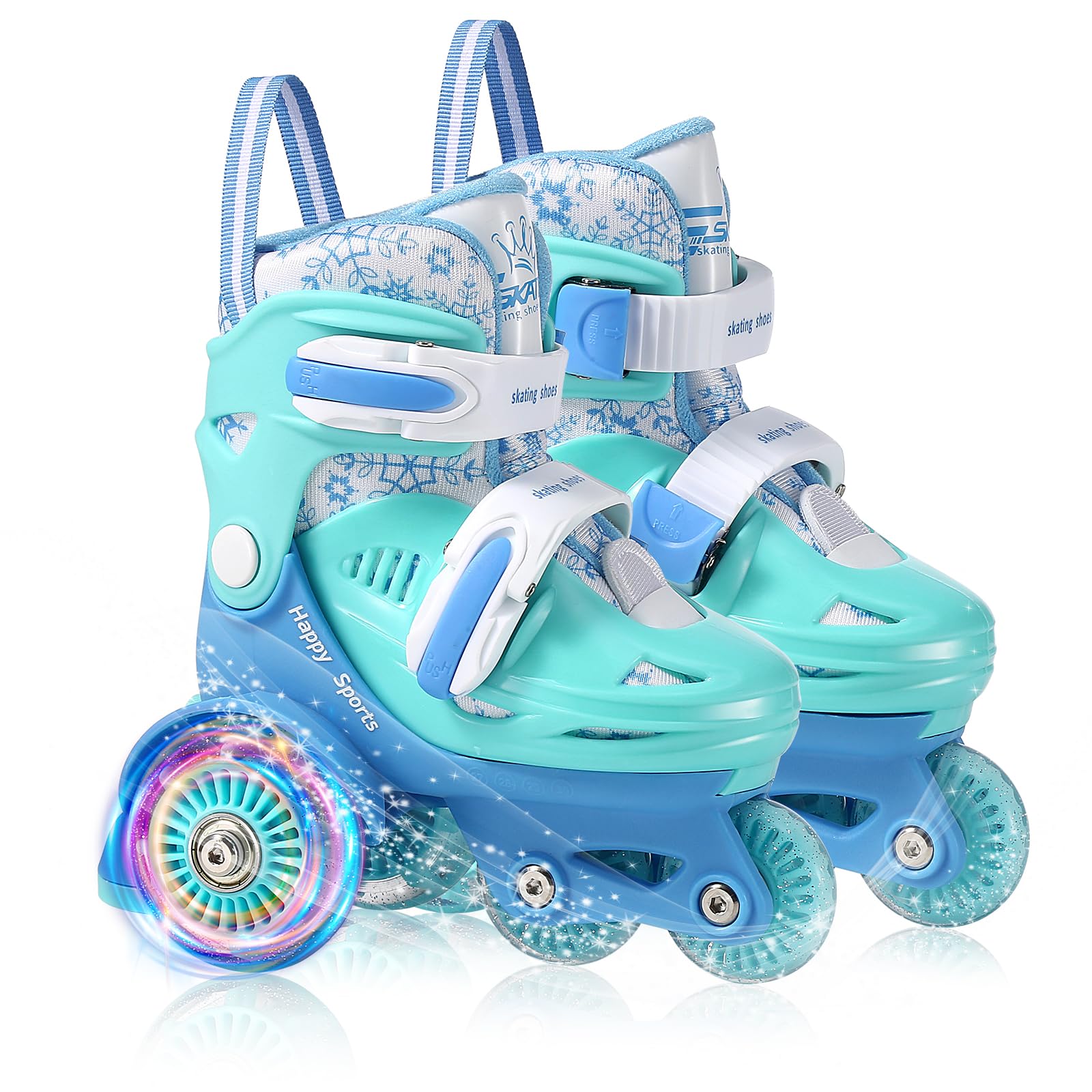 Toddler Roller Skates, 4 Adjustable Sizes, Light-up Wheels, Safety Three-Point Balance, Beginner Skates for Ages 3-8 Girls Boys Kids, Suitable Indoor