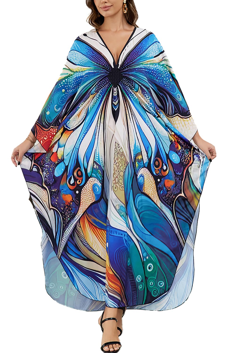LikeJump Women's Summer Beach Dress Kimono Maxi Kaftan Pareos Bikini Cover Up Robes