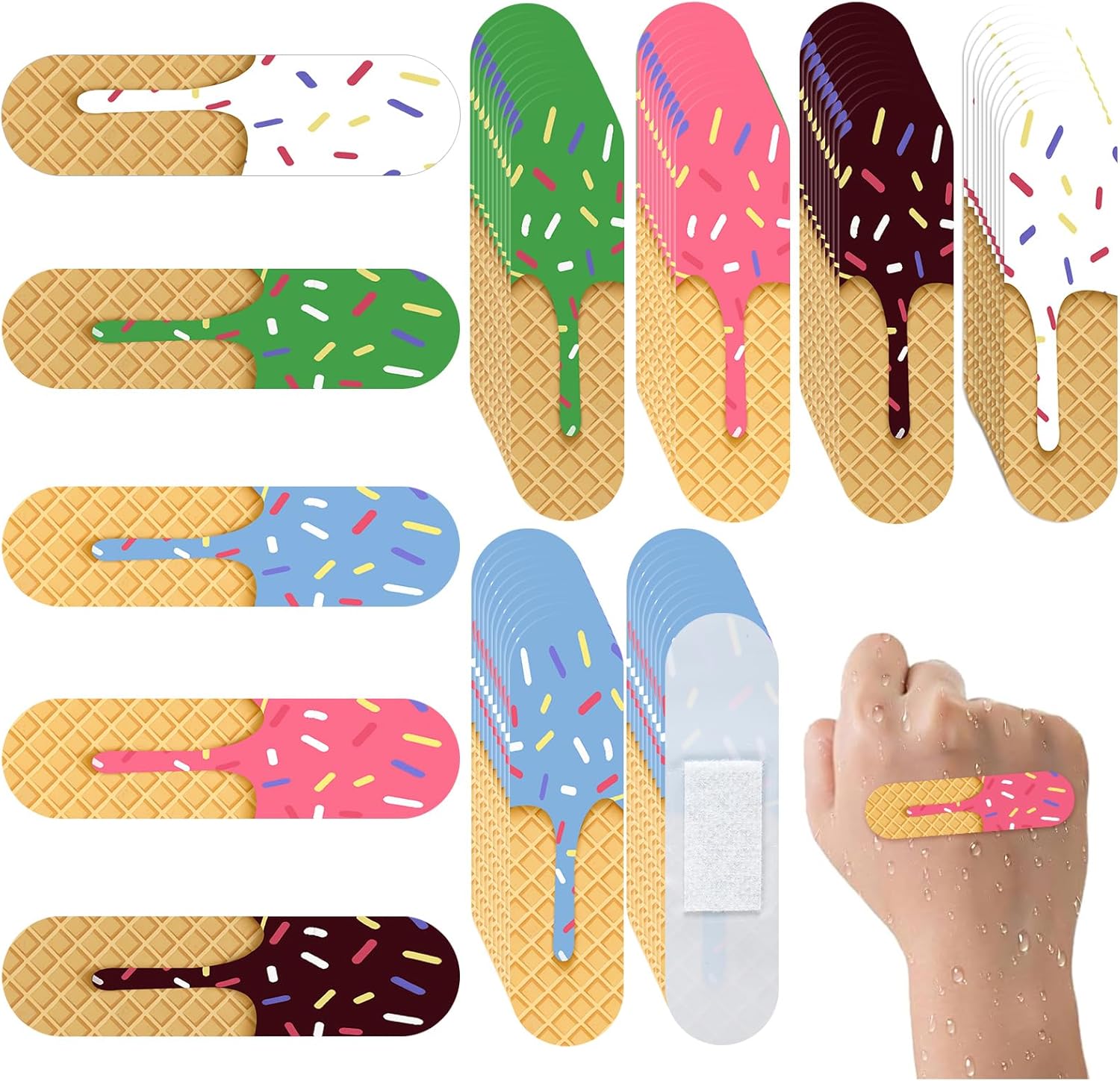 Threlaco 400 Pcs Ice Cream Drip Pattern Baseball Bandages Waterproof Breathable PE Adhesive Bandage for First Aid Minor Wound Care for Training Boys Girls Kids Baseball, Latex Free