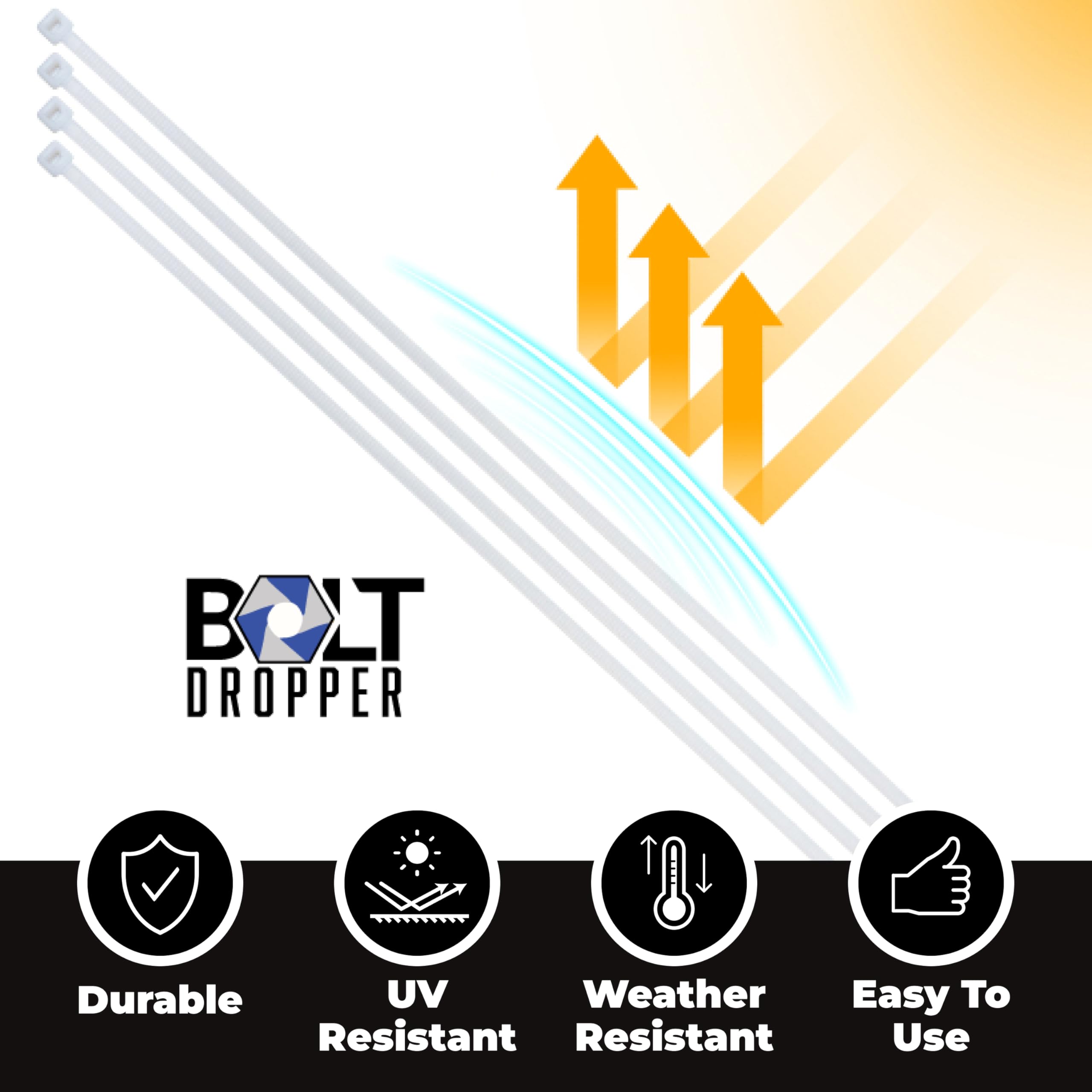 15" White 120lb (100 Pack) Heavy Duty Zip Ties, Choose Size/Color, by Bolt Dropper, 15" White 120lb 100pc - Image 3