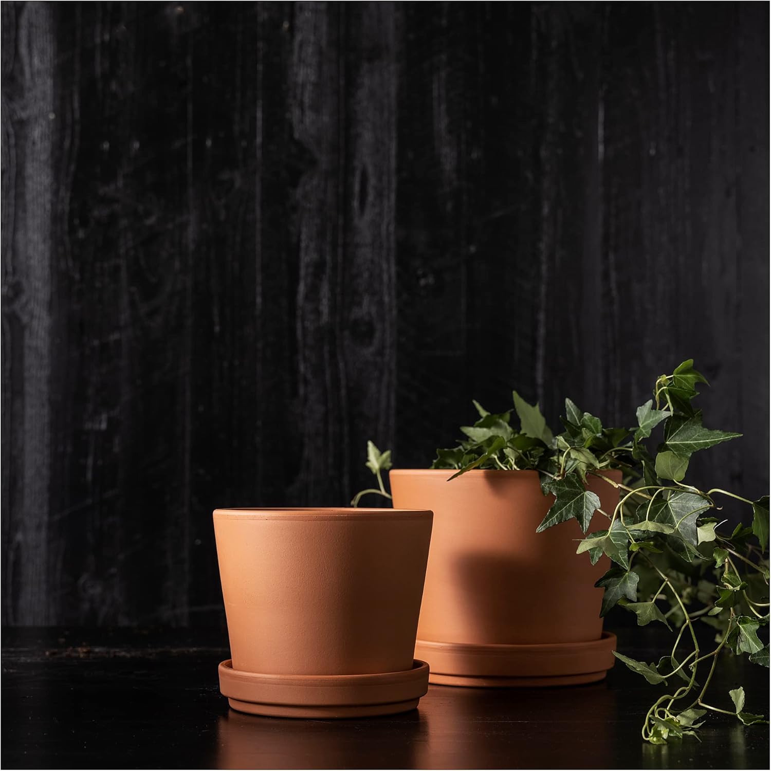 BRUNBÄR plant pot with saucer, 15 cm, outdoor terracotta