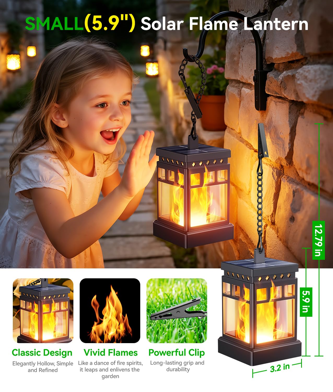 KOOPER Hanging Solar Lanterns Outdoor Waterproof, 4PCS Flickering Flame Hanging Solar Lights for Outside, Outdoor Solar Lanterns up to 12 Hours, Lanterns Decorative for Patio Porch Yard Garden Decor - 3