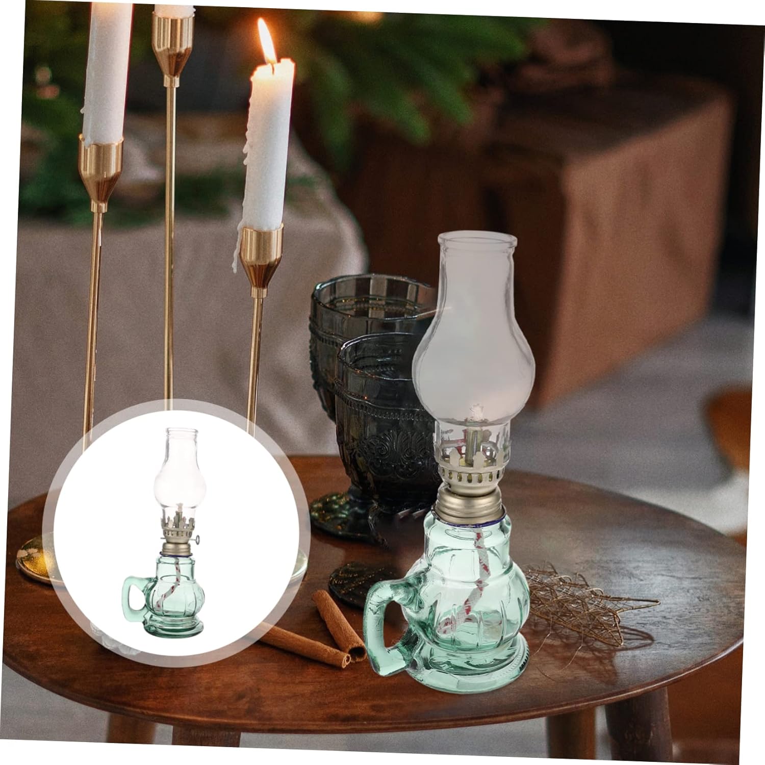 Vintage Glass Kerosene Lamp for Home Indoor Use Adjustable Windproof Oil Light Desktop Lantern for Living Bedroom and Temple Atmosphere Lighting