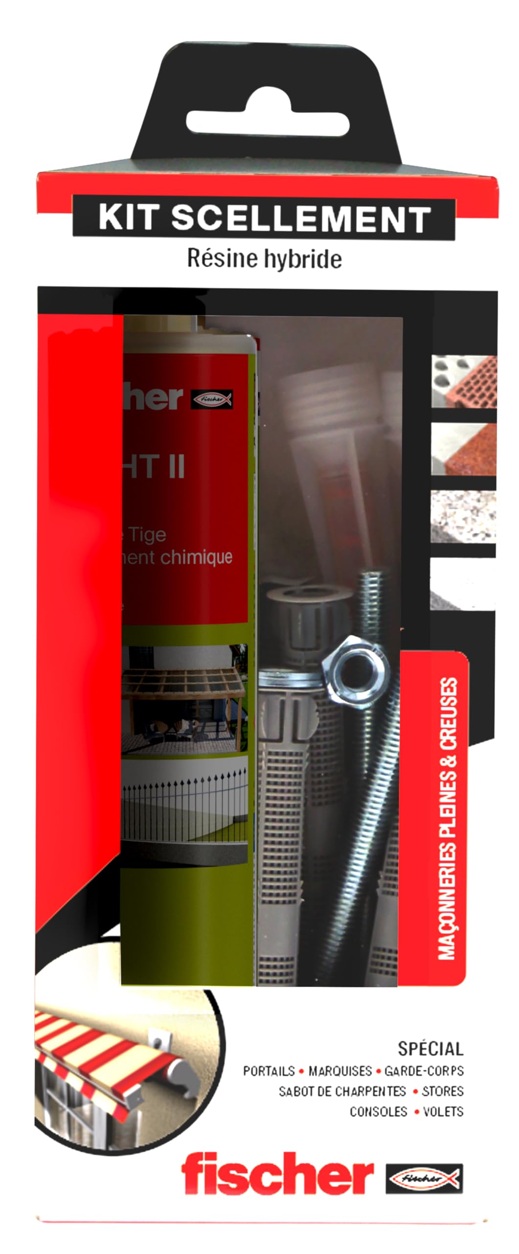 Fischer Kit di sigillatura FIS HT II 300 ml con punta per iniezione, setacci, aste filettate, rondelle e dadi