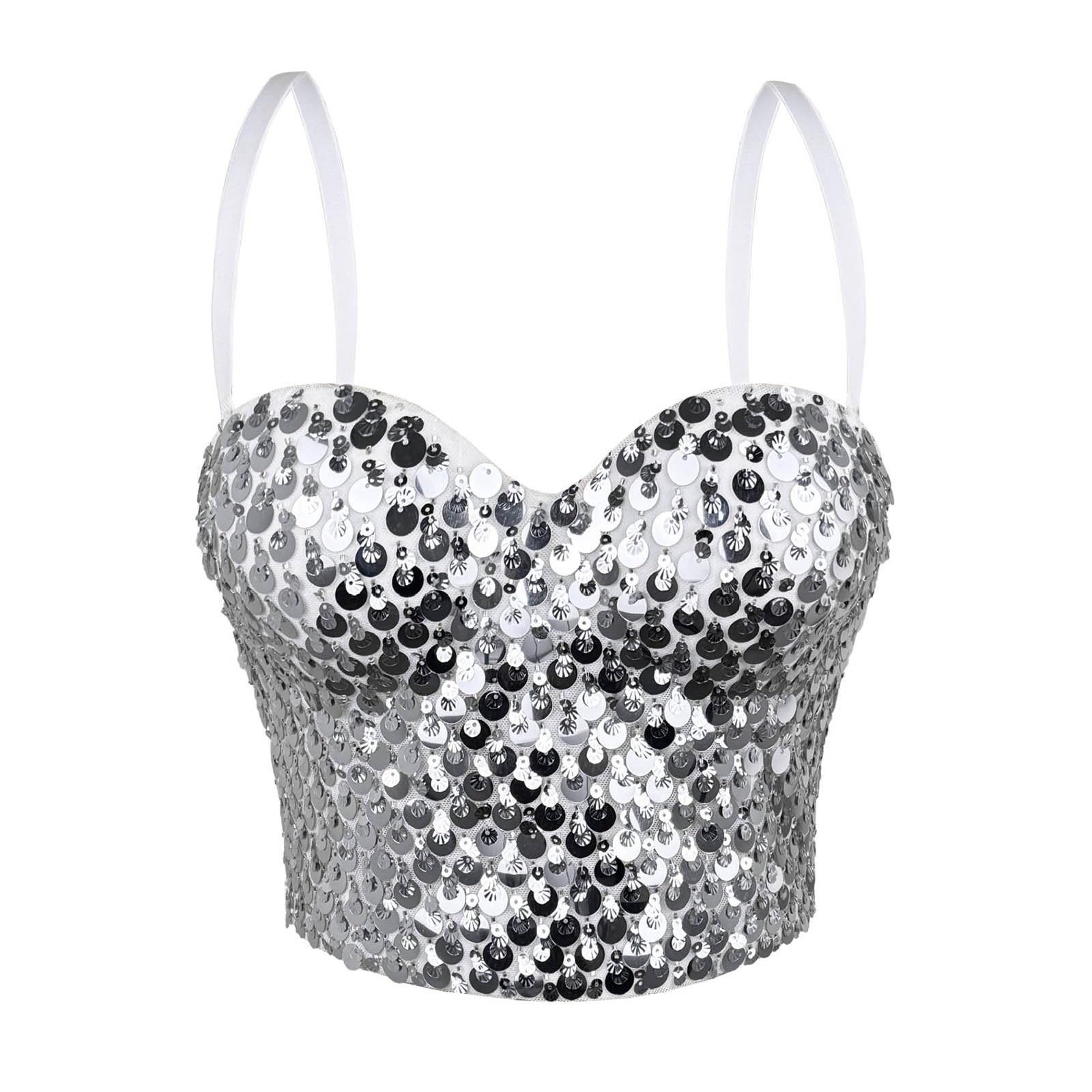 Generico Korsett Oberteil-Corsetto Bustier con Paillettes, Top Bustier con Strass Scintillanti, Gilet da Festa/Spettacolo, Capospalla Modellante.