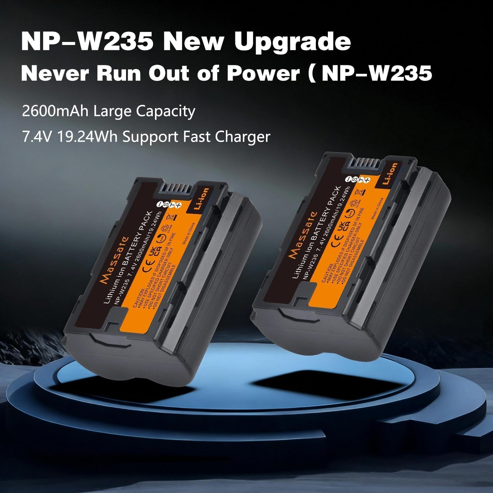 NP-W235 2Pcs 2600mAh Batterie + PD20W LED Chargeur Rapide - Charge Complète en 2,5 Heures - Batterie NP-W235 pour Fujifilm XT5, XT4, XS20, XH2, XH2S, GFX 50S II, GFX 100S