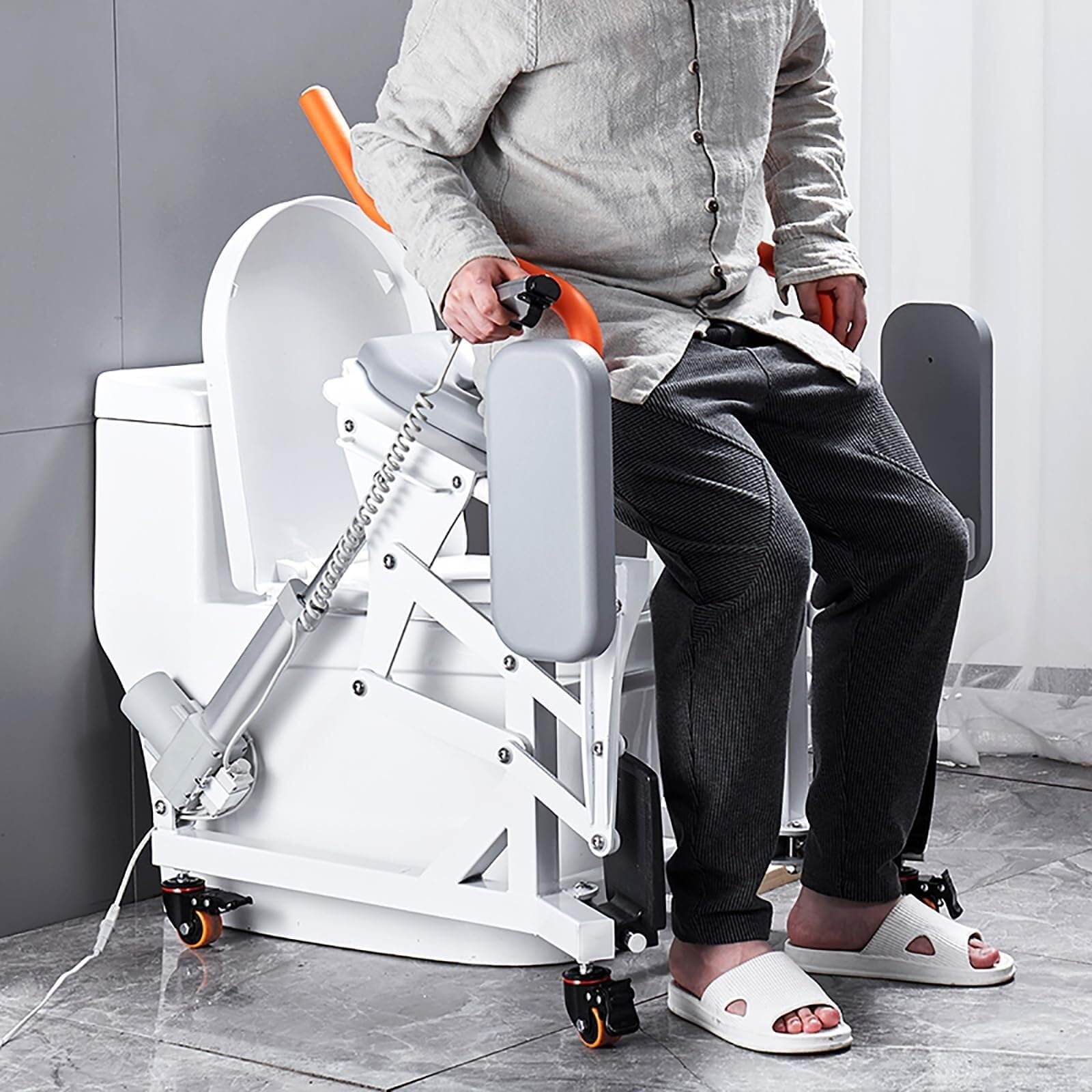 Electric Lifting Toilet Chair Intelligent Toilet Rising Aid with Universal Silent Wheel Remote Control Adjustment Load-Bearing 300kg Suitable