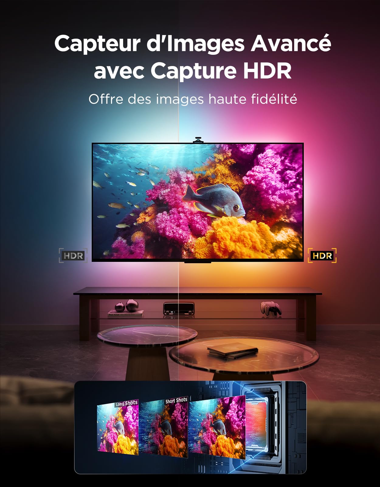 Govee Rétroéclairage TV 3 Pro Triple Caméra HDR, 5 en 1 RGBWWIC Bande LED
