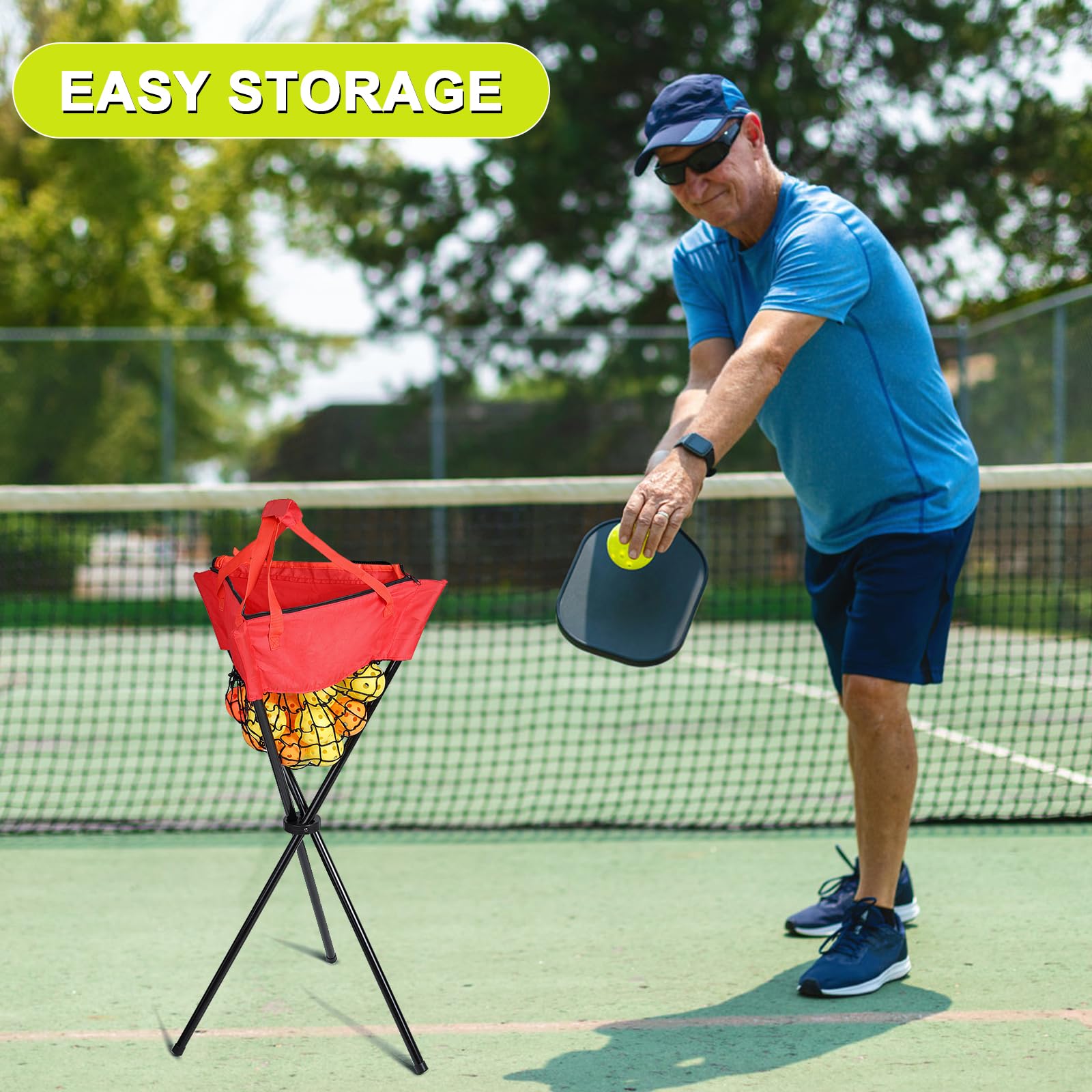 Pro Składane pojemniki na piłki tenisowe, pomieści 100 piłek tenisowych, przenośny kosz na piłki tenisowe z przenośną cholewką pickleball do zbierania i przechowywania, narzędzie treningowe do
