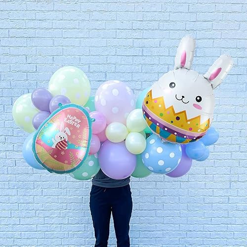 Miniatura 5 de Kit de arco de guirnalda de globos de Pascua de 157 piezas, colores macarrón pastel, globos de lunares pastel de feliz Pascua, conejo de Pascua,