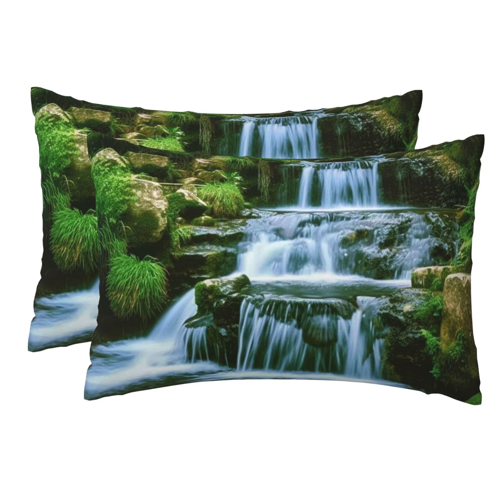 2 Pack Pillow Cases with Hidden Zipper, Soft Breathable Pillow Covers for Hair and Skin, Waterfall Flowing Down Pillowcases 12"x18" Bed Pillow Protectors Cover for Sleeping Gifts