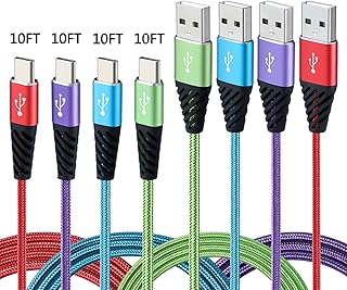 Bynccea Type C Charger Cable 10FT 4-Pack Fast Charging Cord Cell Phone Charger Nylon Braided Compatible with Samsung Galaxy S10 S9 S8 Note 10 9 Pixel LG V30