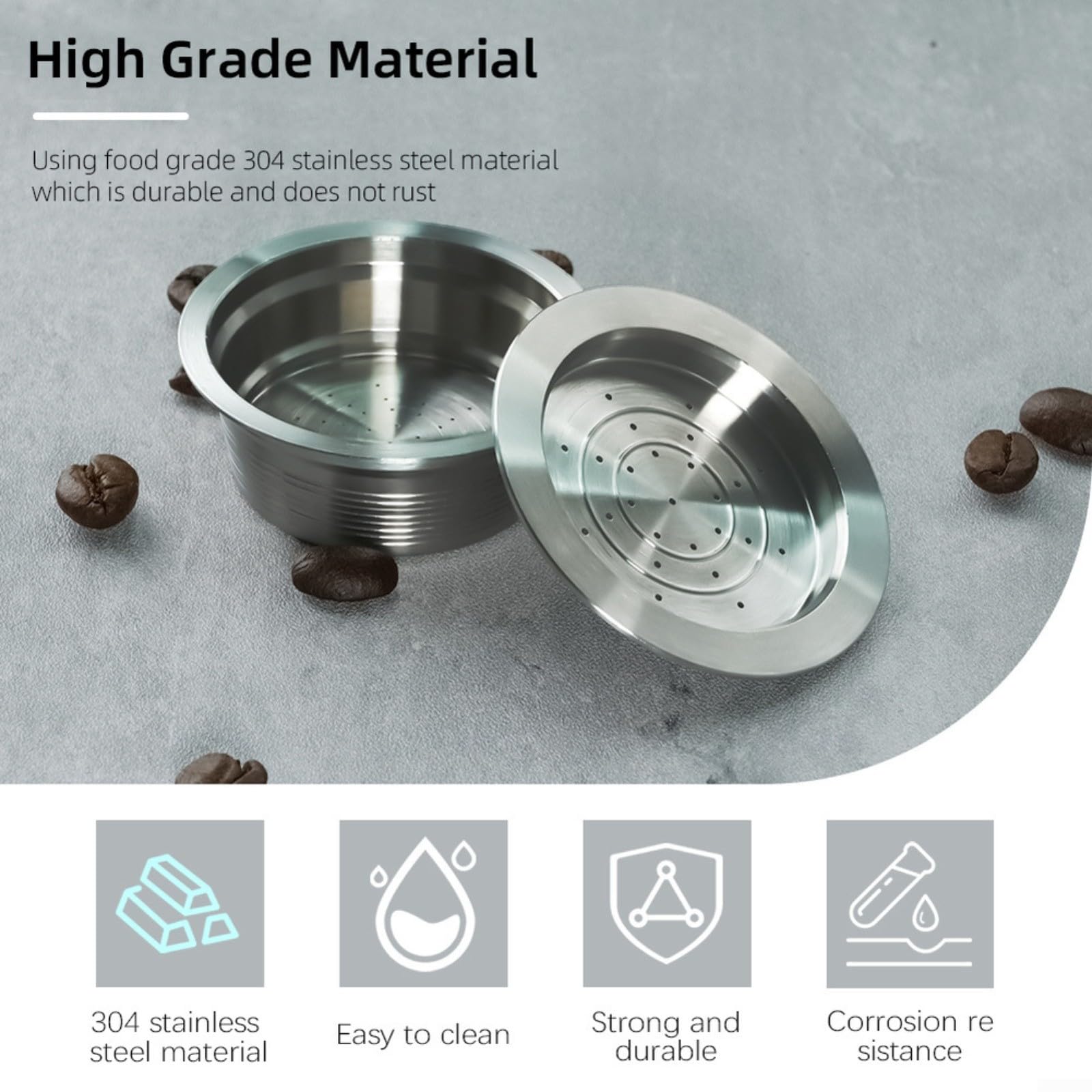 Juego de cápsulas de café recargables de acero inoxidable compatible con máquina A Modo Mio Jolie, filtro de café espresso de malla fina para un mejor sabor, experiencia de preparación casera (juego