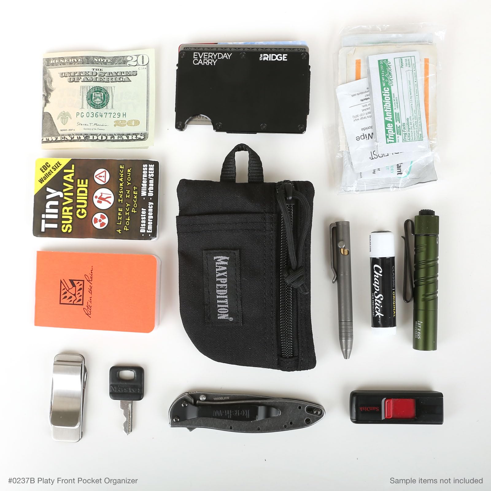 MAXPEDITION Platy Organiseur de poche, pochette à outils EDC durable pour homme, portefeuille tour de cou avec cordon en paracorde, peut contenir une lampe de poche, des outils multiples, un stylo, un