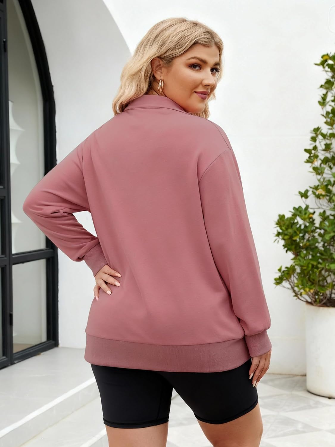 Chulianyouhuo Womens Plus Size Half Zip Pullover Long Sleeve Oversized Sweatshirt Drop Shoulder Hoodie Teen Girls Y2K Clothes - Image 4