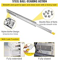 Vista 3 de VEVOR Diapositivas de cajón de 36 pulgadas, 1 par de cajones de bloqueo con capacidad de carga de 250 libras, rodamiento de bolas de montaje