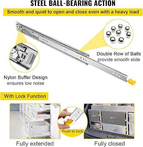 Miniatura 3 de VEVOR Diapositivas de cajón de 36 pulgadas, 1 par de cajones de bloqueo con capacidad de carga de 250 libras, rodamiento de bolas de montaje