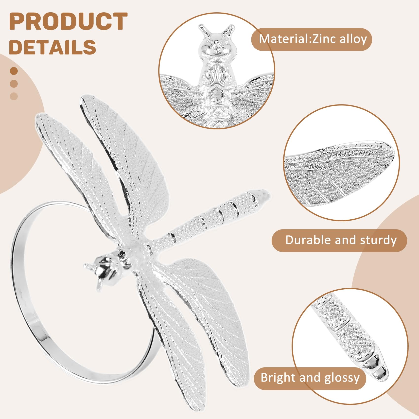 Hopbucan 12 Pcs Dragonfly Napkin Rings, Zinc Alloy Napkin Buckle Silver Napkin Ring For Hotel Wedding Holiday Table Decoration - Image 3